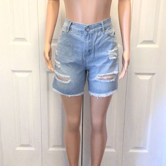 Babysbule Juniors Light Wash Distressed High Rise Denim Shorts Choose Size - Picture 7 of 15